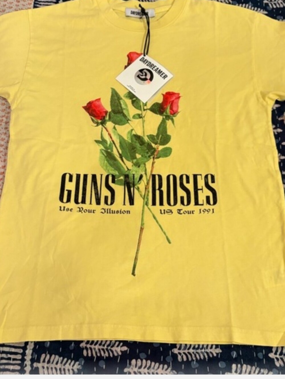 Daydreamer NEW W TAG Yellow GUNS & ROSES 🥀 Tee with Red Accent